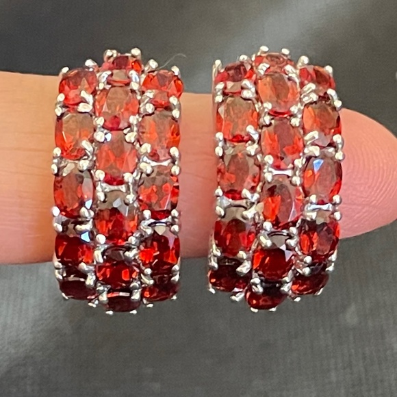 Cluster Red Garnet Hoop Earrings - Picture 2 of 5